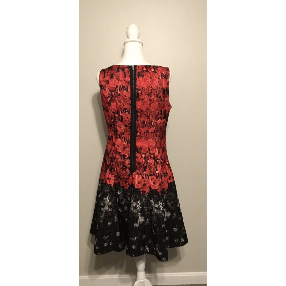 DANNY AND NICOLE Dress Womens Black Red Floral Sleeveless Short Mini A-Line Zip - Picture 6 of 11